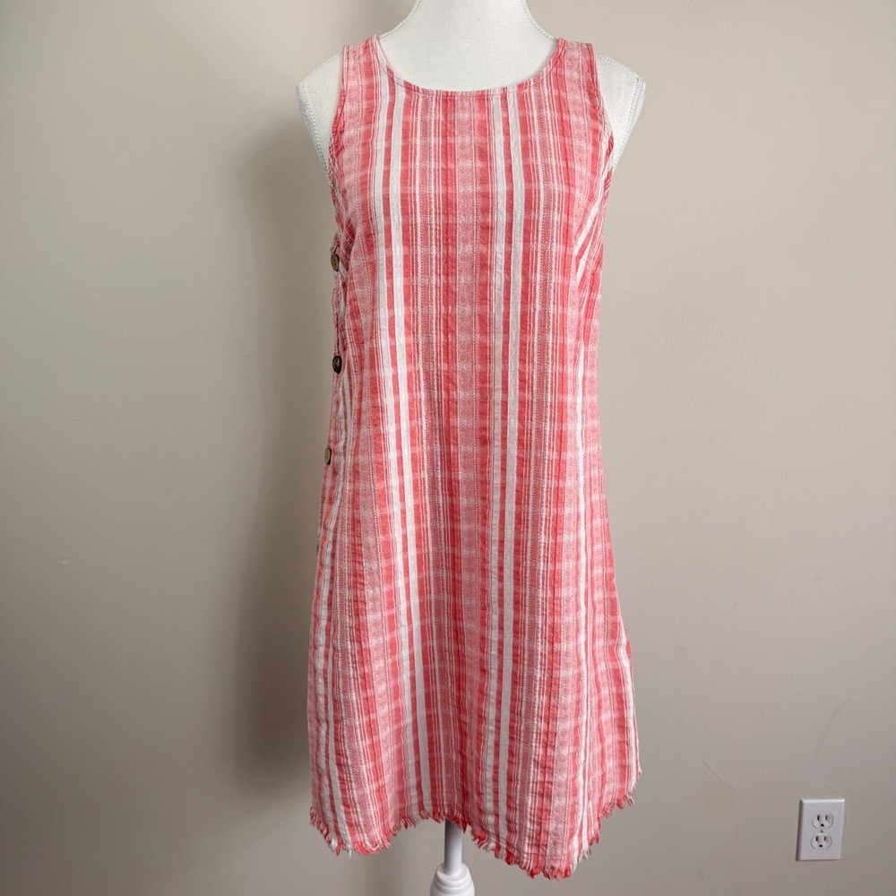Universal Thread Womens Red White Striped Cotton Shift Dress Side Buttons Size M